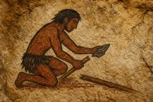 The hunter removes the stone tip from the broken shaft of the spear